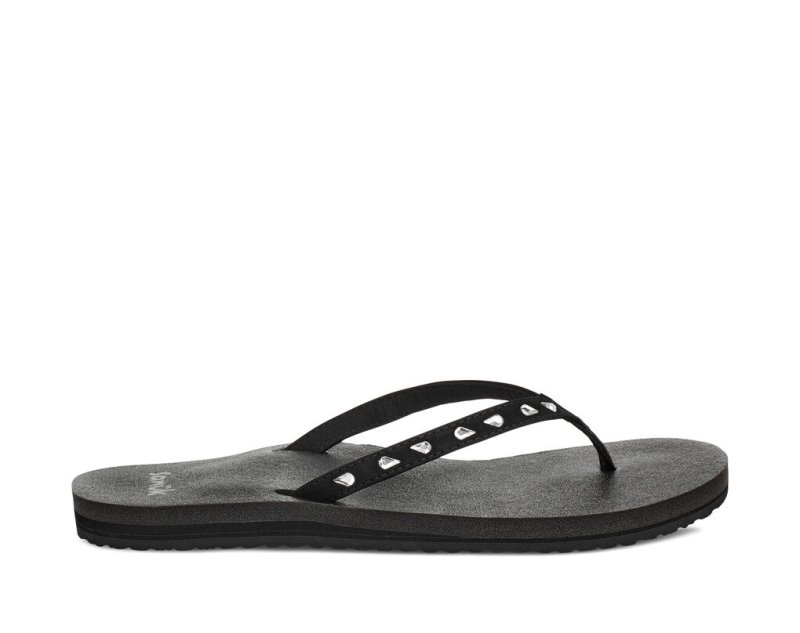 Sanuk Womens Yoga Joy Bling Rhinestone Black Flip Flops | VLJFRT861